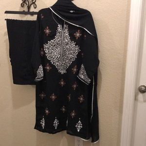 Pakistani/Indian, georgette 3 pieces embroidered outfit. Shirt, pants, dupatta